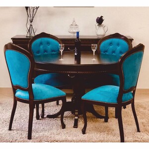 Casa Padrino Luxus Barock Esszimmer Set Dunkelbraun / Blau - 1 ausziehbarer Esstisch & 4 St�hle