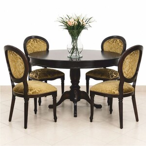 Casa Padrino Luxus Barock Esszimmer Set Dunkelbraun / Gold - 1 Ausziehbarer Esstisch & 4 St�hle - Barockstil Esszimmer M�bel