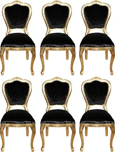 Casa Padrino Luxus Barock Esszimmer Set Schwarz / Gold 45 x 46 x H. 99 cm - 6 handgefertigte Esszimmersthle - Barock Esszimmermbel