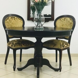 Casa Padrino Luxus Barock Esszimmer Set Schwarz / Gold - 1 ausziehbarer Esstisch & 4 Sthle