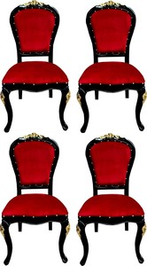 Casa Padrino Luxus Barock Esszimmer Set Bordeauxrot / Schwarz / Gold 50 x 50 x H. 110 cm - 4 handgefertigte Massivholz Esszimmersthle mit Samtstoff - Barock Esszimmermbel