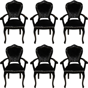 Casa Padrino Luxus Barock Esszimmer Set Schwarz / Schwarz 60 x 47 x H. 99 cm - 6 handgefertigte Esszimmerst�hle mit Armlehnen - Barock Esszimmerm�bel