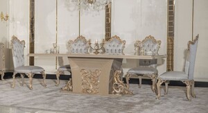 Casa Padrino Luxus Barock Esszimmer Set Silber / Grau / Gold - 1 Barock Esstisch & 8 Barock Esszimmerst�hle