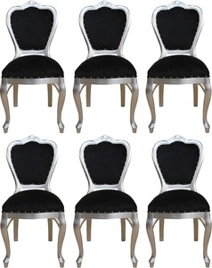 Casa Padrino Luxus Barock Esszimmer Set Schwarz / Silber 45 x 46 x H. 99 cm - 6 handgefertigte Esszimmerst�hle - Barock Esszimmerm�bel