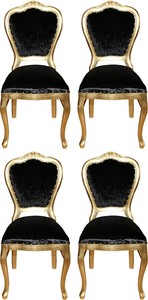 Casa Padrino Luxus Barock Esszimmer Set Schwarz / Gold 45 x 46 x H. 99 cm - 4 handgefertigte Esszimmerst�hle - Barock Esszimmerm�bel