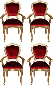Casa Padrino Luxus Barock Esszimmer Set Bordeauxrot / Gold 60 x 47 x H. 99 cm - 4 handgefertigte Esszimmersthle mit Armlehnen - Barock Esszimmermbel