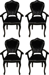 Casa Padrino Luxus Barock Esszimmer Set Schwarz / Schwarz 60 x 47 x H. 99 cm - 4 handgefertigte Esszimmerst�hle mit Armlehnen - Barock Esszimmerm�bel