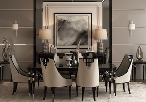 Casa Padrino Luxus Art Deco Esszimmer Set Grau / Schwarz / Silber - 1 Esstisch & 6 Esszimmersthle - Art Deco Esszimmermbel - Luxus Qualitt