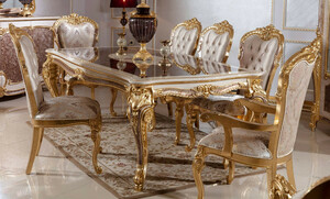 Casa Padrino Luxus Barock Esszimmer Set Wei / Silber / Braun / Gold - 1 Barock Esstisch & 6 Barock Esszimmersthle - Barock Esszimmer Mbel - Edel & Prunkvoll