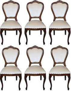 Casa Padrino Luxus Barock Esszimmer Set Creme / Braun 45 x 46 x H. 99 cm - 6 handgefertigte Esszimmersthle - Barock Esszimmermbel