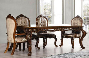 Casa Padrino Luxus Barock Esszimmer Set Grau / Braun / Gold - 1 Barock Esstisch & 6 Barock Esszimmerst�hle - Esszimmer M�bel im Barockstil - Edel & Prunkvoll