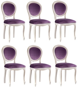 Casa Padrino Luxus Barock Esszimmer Set Wei / Gold / Lila 47 x 42 x H. 98,5 cm - 6 Esszimmersthle - Barock Esszimmermbel