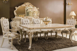 Casa Padrino Luxus Barock Esszimmer Set Creme / Gold - 1 Barock Esstisch & 6 Barock Esszimmersthle - Barock Esszimmer Mbel - Luxus Mbel im Barockstil - Edel & Prunkvoll
