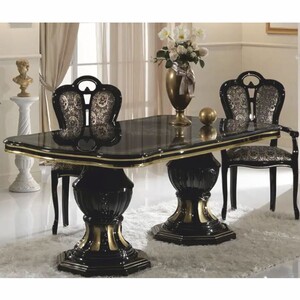 Casa Padrino Luxus Barock Esszimmer Set Schwarz / Gold - 1 Esstisch & 6 St�hle - Made in Italy