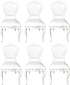 Casa Padrino Luxus Barock Esszimmer Set Wei� / Wei� 45 x 47 x H. 99 cm - 6 handgefertigte Esszimmerst�hle mit Kunstleder - Barock Esszimmerm�bel