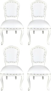Casa Padrino Luxus Barock Esszimmer Set Wei / Wei 55 x 54 x H. 103 cm - 4 handgefertigte Esszimmersthle mit Kunstleder - Barock Esszimmermbel