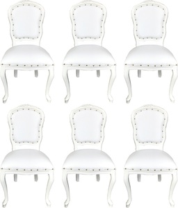 Casa Padrino Luxus Barock Esszimmer Set Wei / Wei 55 x 54 x H. 103 cm - 6 handgefertigte Esszimmersthle mit Kunstleder - Barock Esszimmermbel