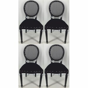 Casa Padrino Luxus Barock Esszimmer Stuhl 4er Set Schwarz / Wei / Silber - Barock Mbel