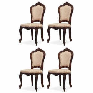 Casa Padrino Luxus Barock Esszimmer Stuhl 4er Set mit Muster Beige / Braun H. 103 cm