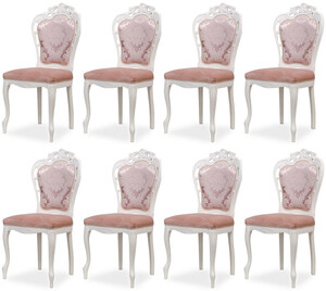 Casa Padrino Luxus Barock Esszimmer Stuhl 8er Set mit elegantem Muster Rosa / Wei - Barockstil Kchen Sthle - Prunkvolle Luxus Esszimmer Mbel im Barockstil - Edel & Prunkvoll