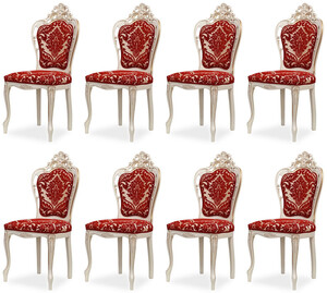 Casa Padrino Luxus Barock Esszimmer Stuhl 8er Set mit elegantem Muster Rot / Wei / Beige / Gold - Barockstil Kchen Sthle - Prunkvolle Luxus Esszimmer Mbel im Barockstil - Edel & Prunkvoll