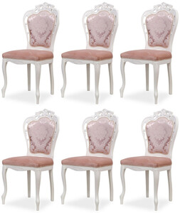 Casa Padrino Luxus Barock Esszimmer Stuhl 6er Set mit elegantem Muster Rosa / Wei - Barockstil Kchen Sthle - Prunkvolle Luxus Esszimmer Mbel im Barockstil - Edel & Prunkvoll