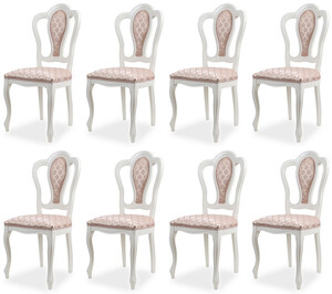 Casa Padrino Luxus Barock Esszimmer Stuhl 8er Set mit Muster Rosa / Wei - Prunkvolle Barockstil Kchen Sthle - Luxus Esszimmer Mbel im Barockstil - Edel & Prunkvoll