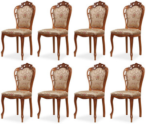 Casa Padrino Luxus Barock Esszimmer Stuhl 8er Set mit elegantem Muster Gold / Mehrfarbig / Braun - Barockstil Kchen Sthle - Prunkvolle Luxus Esszimmer Mbel im Barockstil - Edel & Prunkvoll