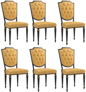 Casa Padrino Luxus Barock Esszimmer Stuhl Set Gold / Schwarz / Antik Gold 50 x 50 x H. 105 cm - Edle Kchen Sthle mit hochwertigem Leder - Barock Sthle 6er Set - Esszimmer Mbel