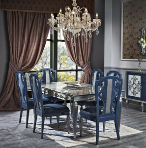 Casa Padrino Luxus Barock Esszimmer Stuhl Set Blau / Silber 54 x 53 x H. 109 cm - Edles Kchen Sthle 6er Set - Barock Esszimmer Mbel