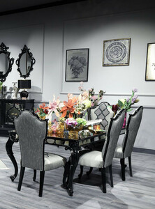 Casa Padrino Luxus Barock Esszimmer Stuhl Set Silber / Grau / Schwarz 55 x 55 x H. 116 cm - Edles Kchen Sthle 6er Set - Esszimmer Mbel im Barockstil