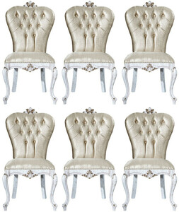 Casa Padrino Luxus Barock Esszimmer Stuhl Set Gold / Antik Wei� / Gold 57 x 65 x H. 113 cm - K�chen St�hle 6er Set - Barock Esszimmer M�bel - Edel & Prunkvoll