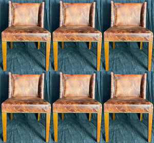 Casa Padrino Luxus Leder Esszimmer Stuhl Set Vintage Braun / Hellbraun 56 x 52 x H. 81 cm - Echtleder Kchen Sthle 6er Set - Esszimmer Mbel - Leder Mbel - Luxus Mbel - Luxus Einrichtung