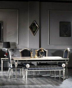Casa Padrino Luxus Barock Esszimmer Stuhl Set Schwarz / Antik Silber 55 x 58 x H. 115 cm - Edles Kchen Sthle 6er Set - Esszimmer Mbel im Barockstil