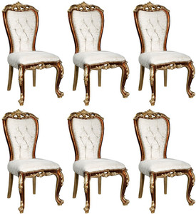 Casa Padrino Luxus Barock Esszimmer Stuhl Set Weiß / Gold / Braun / Gold 57 x 54 x H. 115 cm - Edles Küchen Stühle 6er Set im Barockstil - Barock Esszimmer Möbel