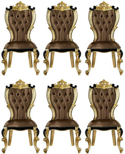 Casa Padrino Luxus Barock Esszimmer Stuhl Set Braun / Schwarz / Gold 60 x 65 x H. 120 cm - K�chen St�hle 6er Set im Barockstil - Barock Esszimmer M�bel