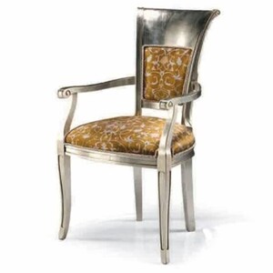 Casa Padrino Luxus Barock Esszimmer Stuhl mit Armlehnen Silber / Braun H. 98 cm - Made in Italy