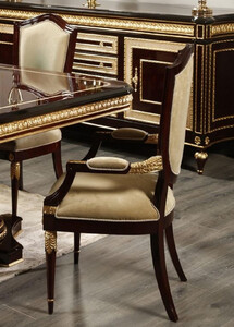Casa Padrino Luxus Barock Esszimmer Stuhl mit Armlehnen Gold / Dunkelbraun / Gold - Luxus Esszimmer Mbel im Barockstil - Prunkvolle Barock Mbel - Barock Interior