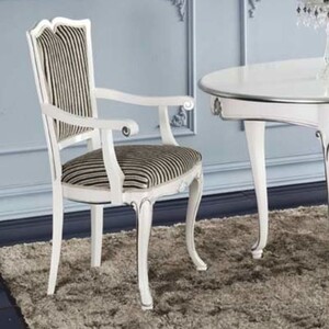 Casa Padrino Luxus Barock Esszimmer Stuhl mit Armlehnen Silber / Schwarz / Wei� / Silber - Made in Italy