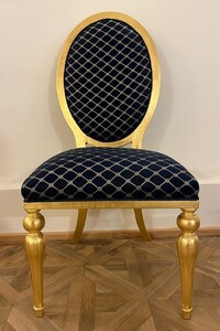 Casa Padrino Barock Esszimmer Stuhl mit Muster Blau / Gold - Esszimmer M�bel im Barockstil