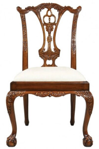 Casa Padrino Luxus Barock Esszimmerstuhl Wei / Braun - Gepolsterter Massivholz Stuhl im Barockstil - Barock Esszimmer Mbel