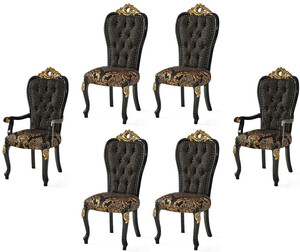Casa Padrino Luxus Barock Esszimmerstuhl Set Schwarz / Gold - K�chen St�hle 6er Set - Barock Esszimmer M�bel - Edel & Prunkvoll