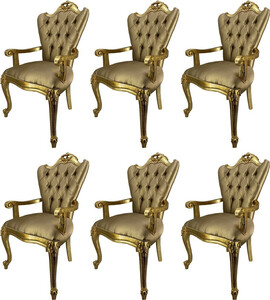Casa Padrino Luxus Barock Esszimmerstuhl Set Gold / Gold - 6 K�chen St�hle mit Armlehnen - Barock Esszimmer M�bel - Edel & Prunkvoll