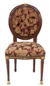 Casa Padrino Barock Esszimmerstuhl Dunkelbraun / Gold / Bordeauxrot mit Muster 50 x 45 x H. 100 cm - Barock Stuhl mit L�wenf��en - Barock Esszimmer M�bel