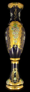 Casa Padrino Luxus Barock Glas Vase Blau / Mehrfarbig / Gold H. 110 cm - Prunkvolle handgefertigte & handbemalte Blumenvase - Barock Deko Accessoires