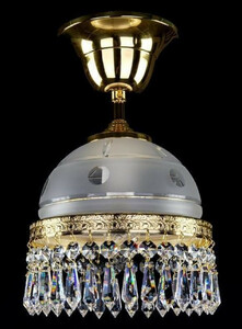 Casa Padrino Luxus Barock Messing H�ngeleuchte Gold / Wei�  16 x H. 18 cm - Prunkvolle Messing H�ngelampe mit B�hmischem Kristallglas - Barock Kristall Leuchten