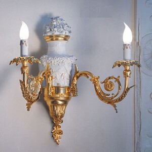 Casa Padrino Luxus Barock Doppel Wandleuchte Gold / Wei� H. 55 cm - Made in Italy