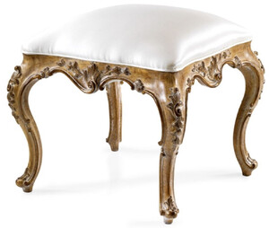 Casa Padrino Luxus Barock Leder Hocker Wei / Braun - Handgefertigter Barockstil Sitzhocker mit hochwertigem Echtleder - Barock Mbel - Edel & Prunkvoll - Luxus Qualitt - Made in Italy