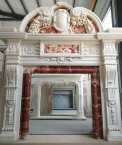 Casa Padrino Luxus Barock Kaminumrandung Wei / Rot 208 x 38 x H. 243 cm - Prunkvolle Kaminumrandung aus hochwertigem Marmor - Marmor Mbel im Barockstil