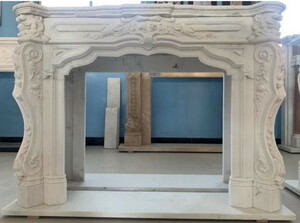 Casa Padrino Luxus Barock Kaminumrandung Wei 170 x 35 x H. 123 cm - Prunkvolle Kaminumrandung aus hochwertigem Marmor - Barock Deko Accessoires